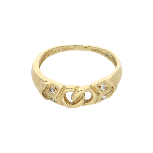 Anillo calado con circonias en oro amarillo 14 kilates.