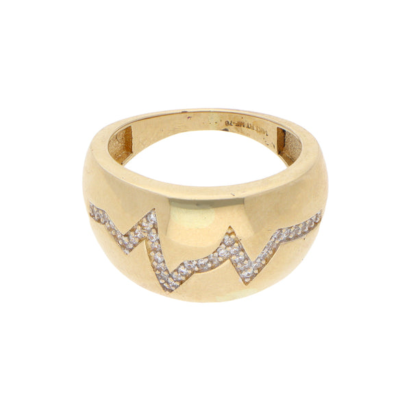 Anillo diseño especial con circonias en oro amarillo 14 kilates.