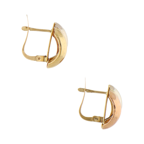 Aretes laminados en oro tres tonos 18 kilates.