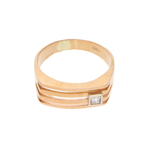 Anillo calado con diamante en oro rosa 14 kilates.