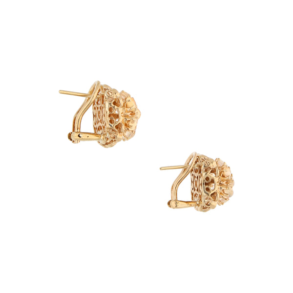 Aretes estilizados con sintéticos en oro amarillo 14 kilates.