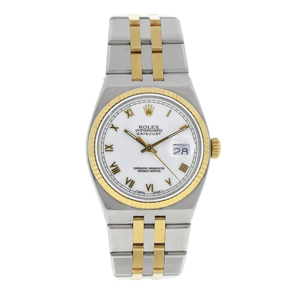 Reloj Rolex para caballero modelo OysterQuartz DateJust vistas en oro amarillo 18 kilates.