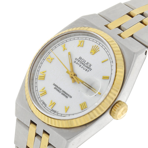 Reloj Rolex para caballero modelo OysterQuartz DateJust vistas en oro amarillo 18 kilates.