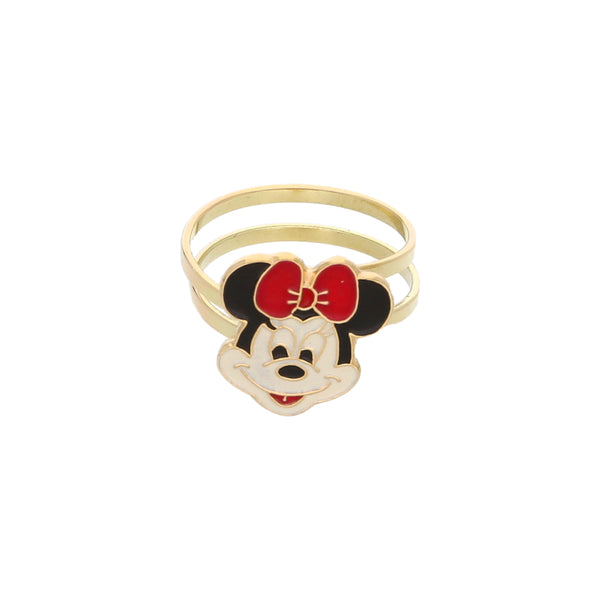 Anillo liso con aplicación motivo Minnie Mouse con esmalte en oro amarillo 14 kilates.