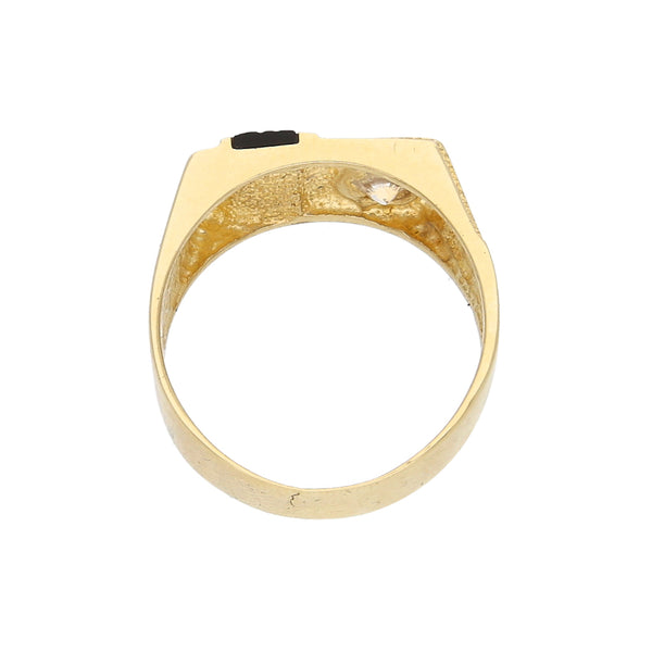 Anillo diseño especial con sintéticos en oro amarillo 14 kilates.