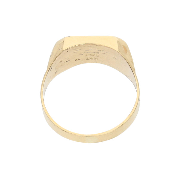 Anillo tipo sello motivo tornillos simulados en oro amarillo 14 kilates.