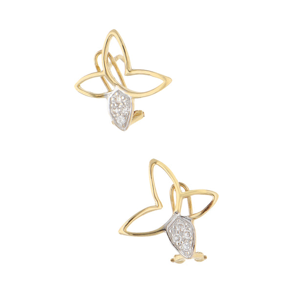 Aretes calados con sintéticos en oro amarillo 14 kilates.