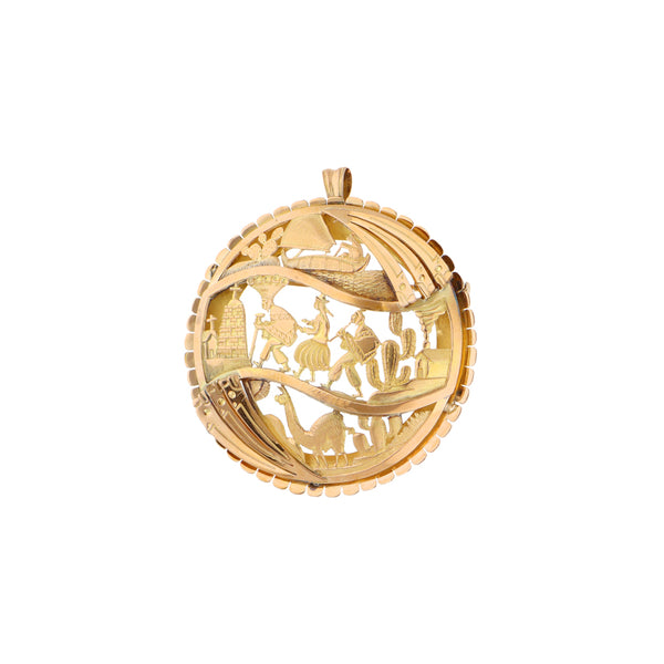 Dije/prendedor calado motivos peruanos en oro amarillo 18 kilates.