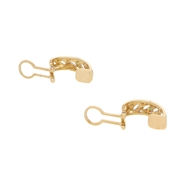 Aretes calados con sintéticos en oro amarillo 14 kilates.