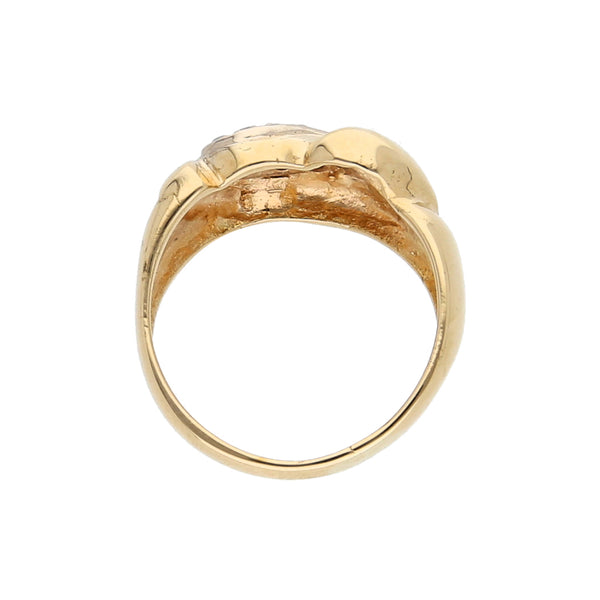 Anillo diseño especial con sintéticos en oro amarillo 14 kilates.