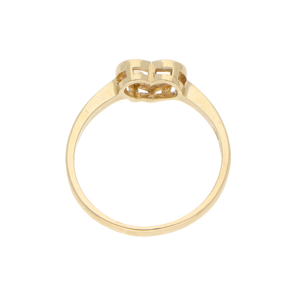 Anillo calado motivo corazón con circonia en oro amarillo 14 kilates.