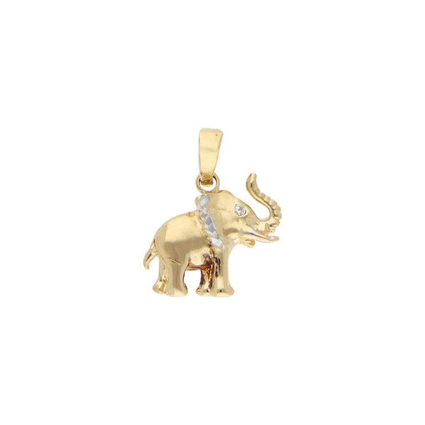 Dije diseño especial motivo elefante con circonia en oro amarillo 14 kilates.