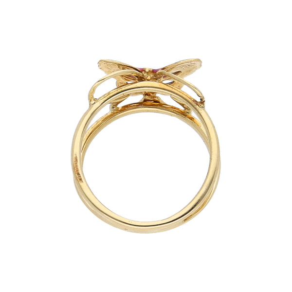 Anillo estilizado motivo mariposa con esmalte en oro amarillo 14 kilates.