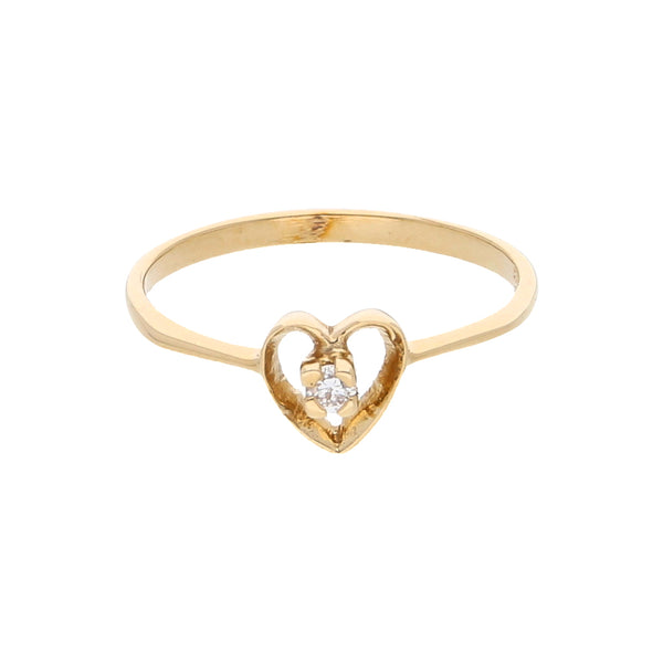 Anillo calado motivo corazón con circonia en oro amarillo 14 kilates.