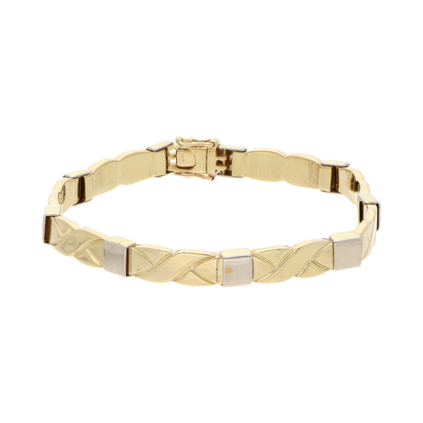 Pulsera eslabón combinado en oro dos tonos 14 kilates.