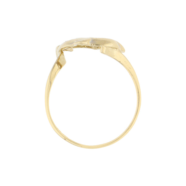 Anillo diseño especial motivo delfín con circonias en oro amarillo 14 kilates.