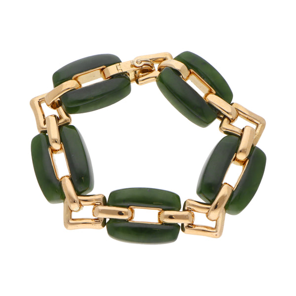 Pulsera eslabón combinado con jade en oro amarillo 18 kilates.