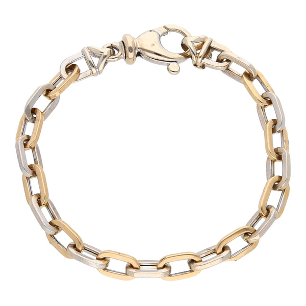 Pulsera eslabón cruzado en oro dos tonos 14 kilates.