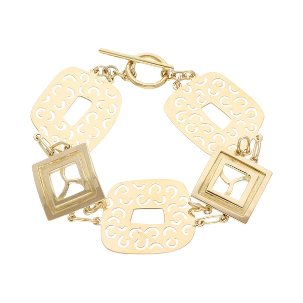 Pulsera eslabón combinado en oro amarillo 14 kilates.