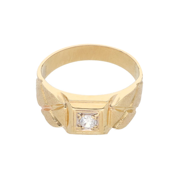 Anillo acanalado con sintético en oro amarillo 14 kilates.