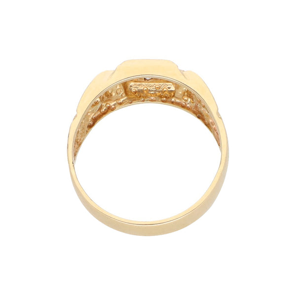 Anillo acanalado con sintético en oro amarillo 14 kilates.