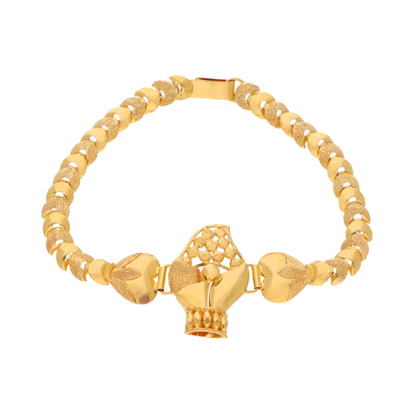 Pulsera eslabón combinado con aplicación en oro amarillo 21 kilates.