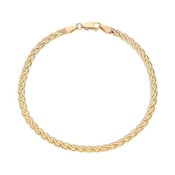 Pulsera eslabón tejido en oro amarillo 14 kilates.