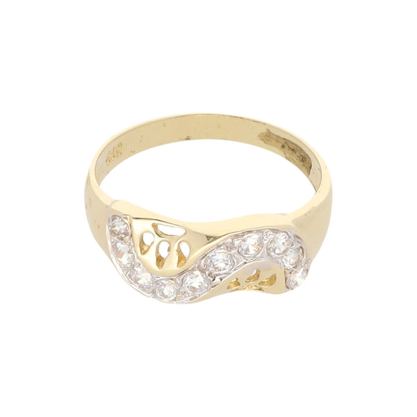 Anillo calado con circonias en oro amarillo 14 kilates.