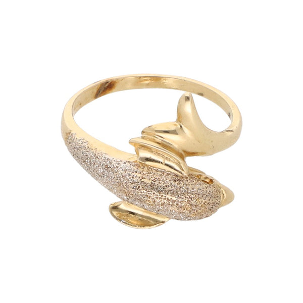 Anillo diseño especial motivo delfín en oro amarillo 14 kilates.