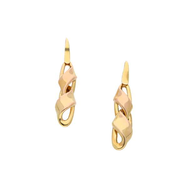 Aretes articulados en oro amarillo 14 kilates.