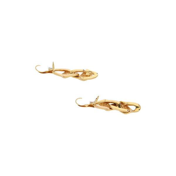 Aretes articulados en oro amarillo 14 kilates.
