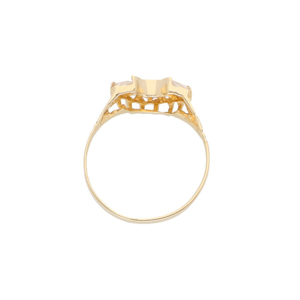 Anillo estilizado con circonias en oro amarillo 14 kilates.