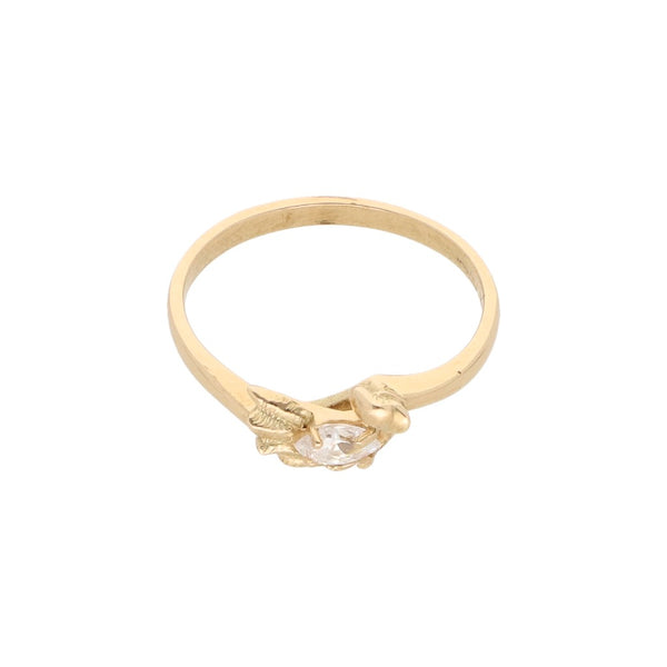 Anillo estilizado motivo cisne con circonia en oro amarillo 14 kilates.