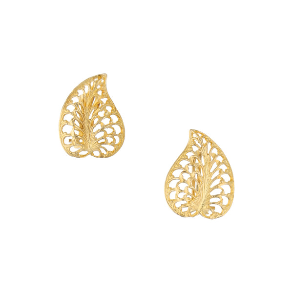 Aretes calados motivo hoja en oro amarillo 10 kilates.