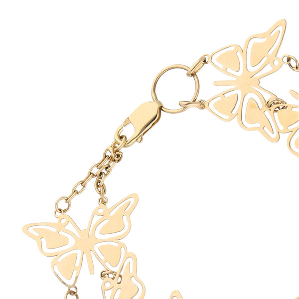 Pulsera eslabón combinado motivo mariposas en oro amarillo 14 kilates.