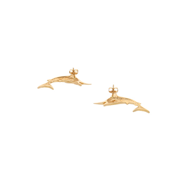 Broqueles diseño especial motivo pez vela en oro amarillo 14 kilates.