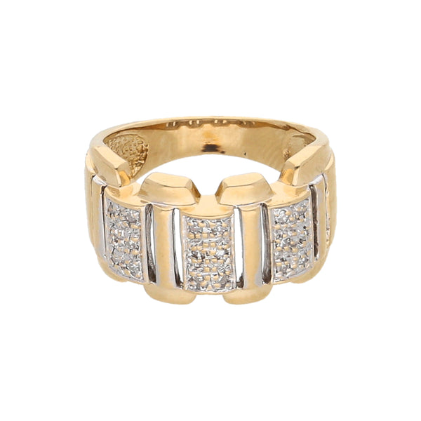 Anillo diseño especial con diamantes en oro amarillo 14 kilates.