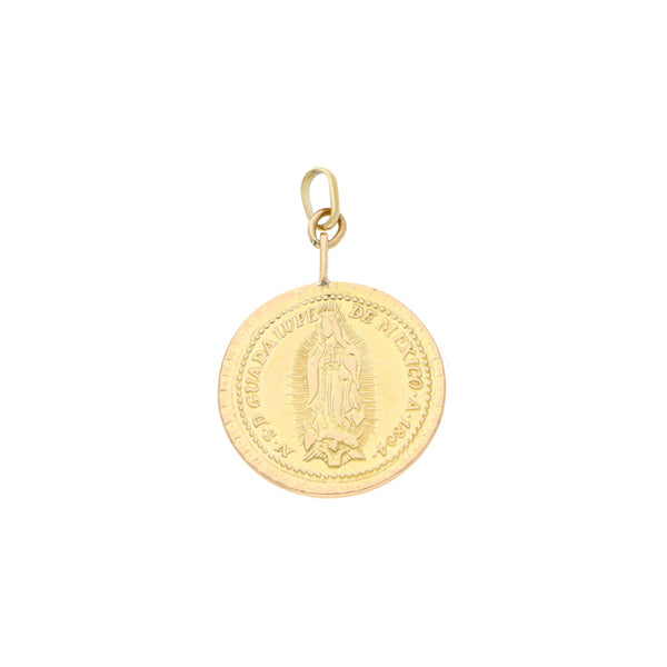 Medalla troquelada motivo Virgen de Guadalupe en oro amarillo 18 kilates.