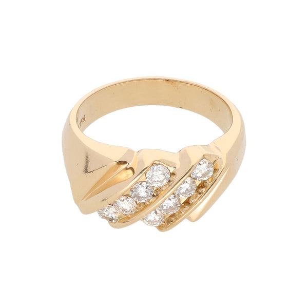 Anillo estilizado con diamantes en oro amarillo 14 kilates.