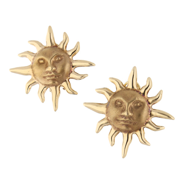 Aretes huecos motivo sol en oro amarillo 14 kilates.