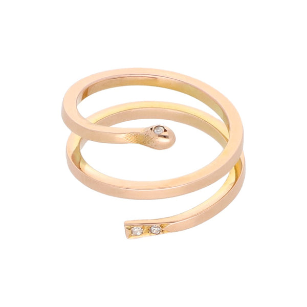 Anillo diseño especial motivo serpiente con circonias en oro rosa 10 kilates.