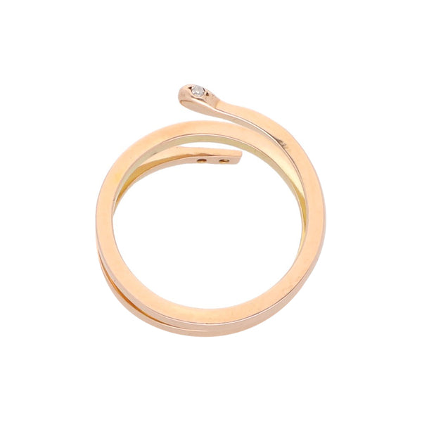 Anillo diseño especial motivo serpiente con circonias en oro rosa 10 kilates.