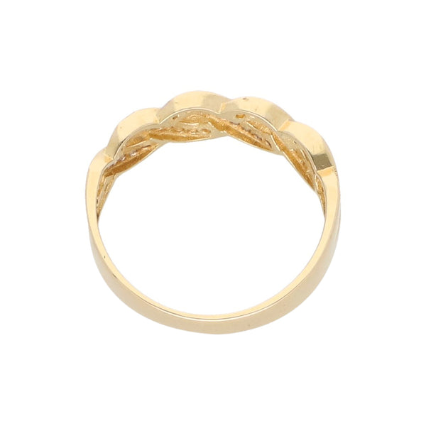 Anillo calado con circonias en oro amarillo 14 kilates.