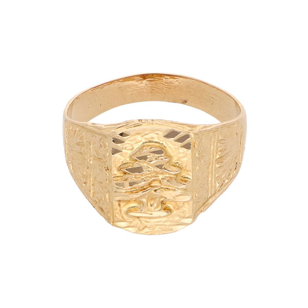 Anillo tipo sello motivo árbol en oro amarillo 18 kilates.