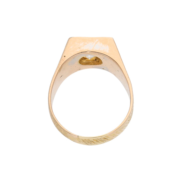 Anillo tipo sello con circonia en oro amarillo 10 kilates.