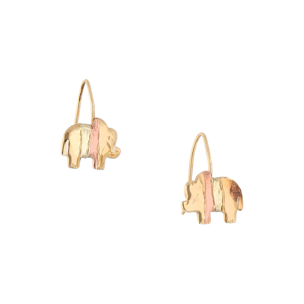 Aretes diseño especial motivo elefante en oro amarillo 10 kilates.