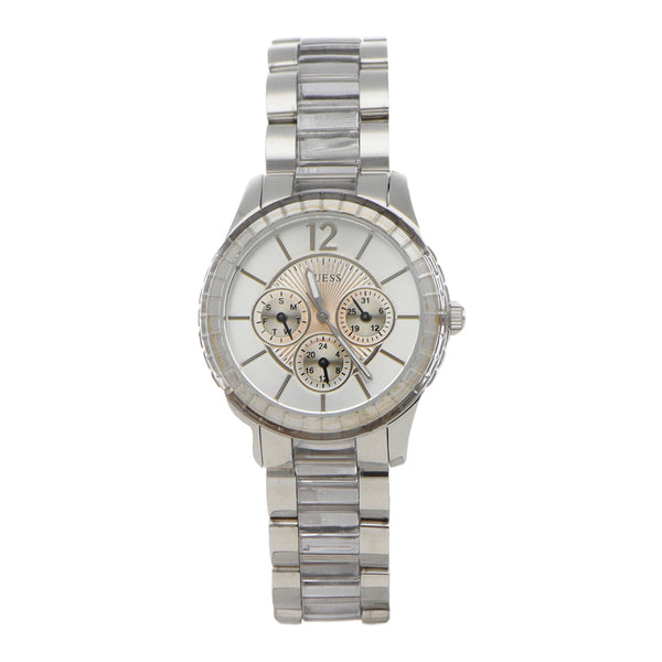 Reloj Guess para dama en acero inoxidable vistas acrílico.