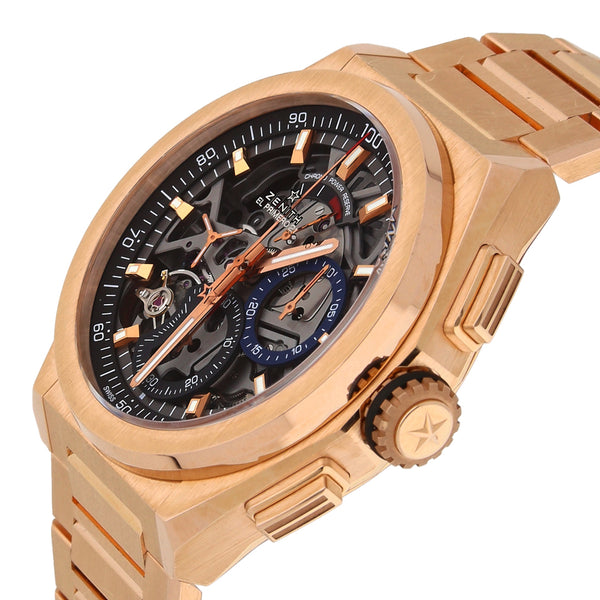 Reloj Zenith para caballero modelo Defy El Primero 21 en oro rosa de 18 kilates.