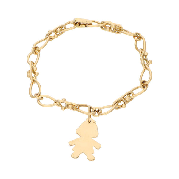 Pulsera eslabón combinado con colgante motivo niña firma Tane en oro amarillo 18 kilates.