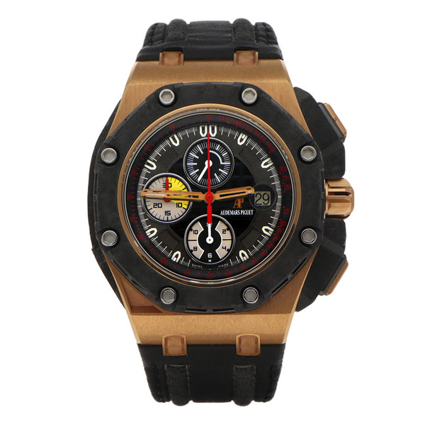 Reloj Audemars Piguet para caballero modelo Royal Oak Offshore Grand Prix vistas en oro rosa 18 kilates.